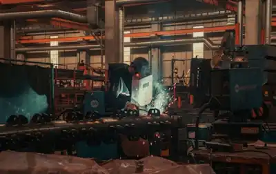 Soudeur au travail dans une usine pendant un arrêt de production