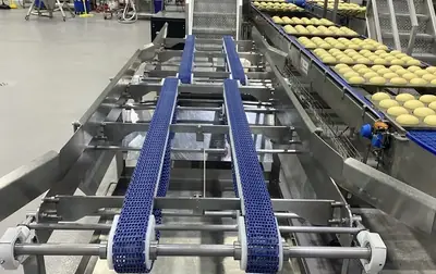Convoyeurs à courroie modulaire en inox fabriqués par Alliance dans une usine alimentaire