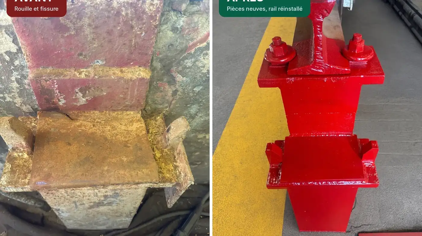 Rail transition walkway base before and after its refurbishment by Alliance